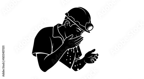 silhouette of a coal miner coughing illustrating occupational hazards industrial safety and mining health risks