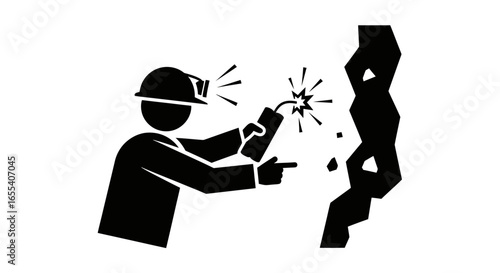 miner using dynamite to break rock safety icon for mining construction and demolition industries illustrating explosive demolition techniques