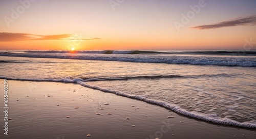 Wallpaper Mural Golden Sunset Over Ocean Waves Reflecting in Wet Sand at Beach Torontodigital.ca
