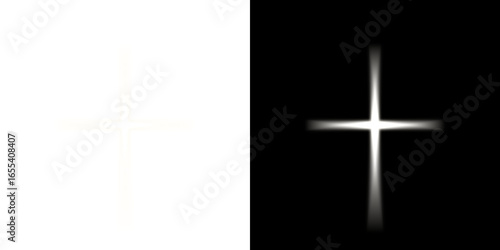 Bild auf Leinwand White glowing cross with transparent background and black background