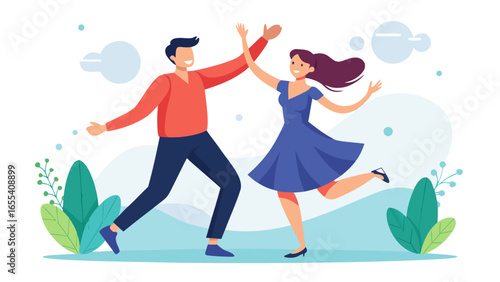 Joyful couple celebrating together with a high five