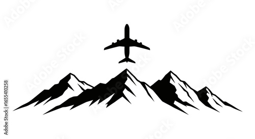 airplane soaring above majestic mountain range perfect for travel adventure and exploration designs