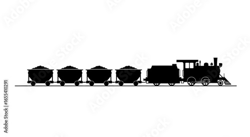 steam locomotive and coal wagons silhouette perfect for transportation industry and vintage designs