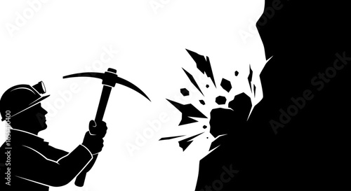 miner striking rock face powerful silhouette illustration for mining industry and extraction concepts