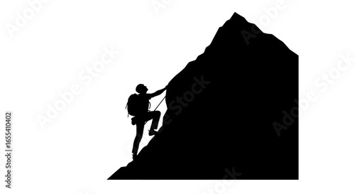 conquer your challenges silhouette of a determined climber ascending a rugged mountain peak representing perseverance success and the pursuit of goals