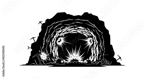 deep mine shaft entrance illustrative vector of miners at work perfect for mining industry websites safety manuals or resource extraction presentations