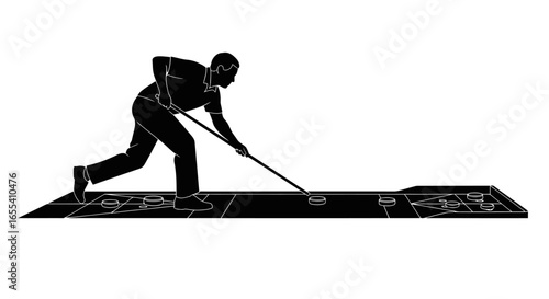 man playing shuffleboard a dynamic silhouette illustration perfect for sports recreation and leisure websites or print materials