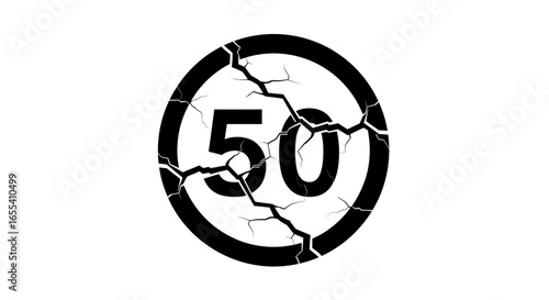 shattered speed limit kmh cracked circle sign illustrating broken rules system failure or road hazard concept for safety campaigns warnings and design projects