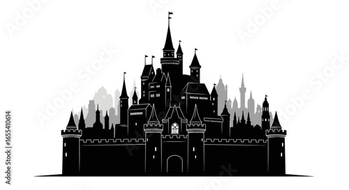 majestic castle silhouette perfect for fairytale fantasy and medieval designs enhancing childrens books game interfaces and branding projects