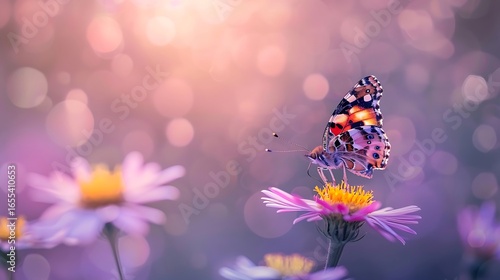 Wallpaper Mural A beautiful butterfly rests on a delicate pink flower with a soft, bokeh background Torontodigital.ca