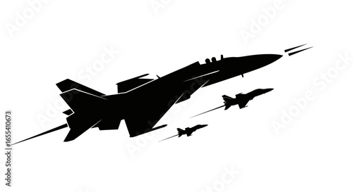 powerful fighter jet leading squadron in formation highspeed silhouette vector for military aviation and defense designs