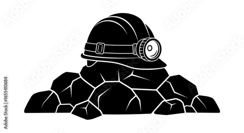 mining helmet and rocks safety first resource extraction icon perfect for mining industry logos websites and safety campaigns