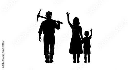 silhouette of a hardworking miner father returning home to his family a powerful image for labor family and reunion themes