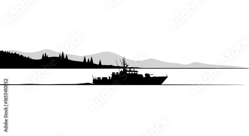 coastal patrol vessel silhouette illustrating maritime security naval power and coastal defense for military security and news publications
