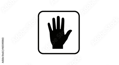 stop sign black hand silhouette in square frame universal halt symbol for safety warning or prohibition in presentations websites and applications