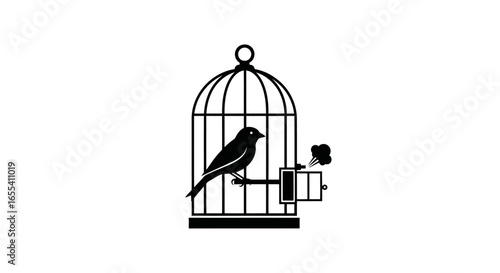 bird in a cage escaping the trap of routine freedom liberation and breaking free from confinement