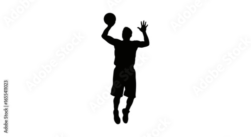 dynamic silhouette of basketball player executing a powerful jump shot perfect for sports websites team logos and graphic designs