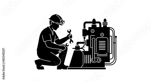 mechanic troubleshooting industrial machinery a solutionoriented silhouette illustration for manufacturing engineering and repair websites