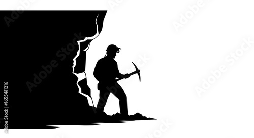miner silhouette illustrating hard work resource extraction and the pursuit of hidden treasures in the mining industry