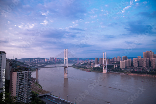 bridge skyline and city