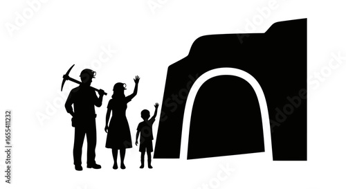 miner family silhouette strong bonds hard work and the promise of a secure future illustrative image for mining family and hard work concepts