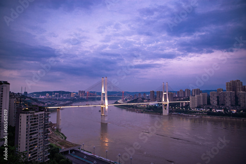 bridge skyline and city