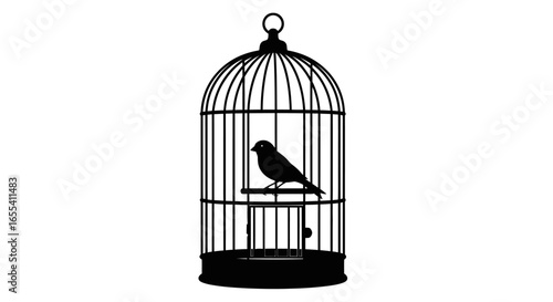 solitary confinement a black and white silhouette of a bird in a cage illustrating themes of captivity freedom and introspection