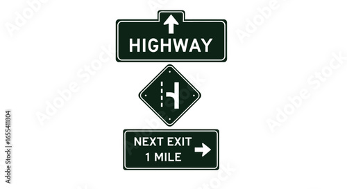 highway exit ahead clear road signs for safe navigation one mile to next exit ramp