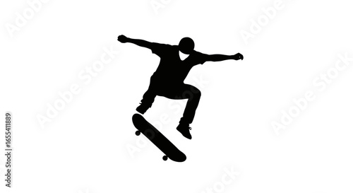 dynamic skateboarder silhouette action shot for extreme sports websites apparel designs and youth culture branding