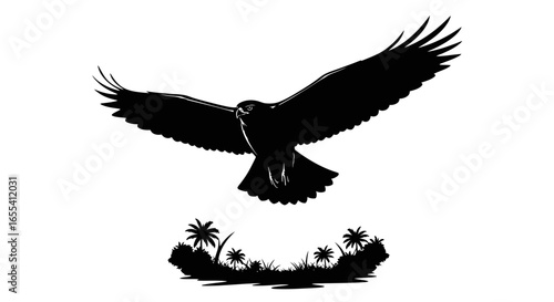majestic black silhouette of a hawk soaring above tropical paradise perfect for logos branding and natureinspired designs