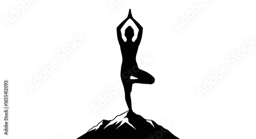 find inner peace silhouette of a woman in tree pose yoga on a mountaintop achieving balance and serenity