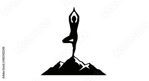 find your peak yoga silhouette on mountaintop perfect for wellness fitness and spiritual growth branding