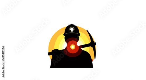 silhouette of a miner with pickaxe against a sunset perfect for mining industry and hard work concepts