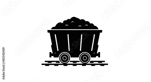 mining ore transportation black silhouette icon of a loaded mine cart on tracks ideal for industry logistics and resource extraction designs