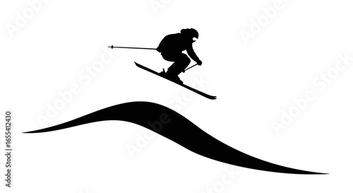 dynamic silhouette of a skier soaring down a snowy slope perfect for winter sports designs logos and website banners