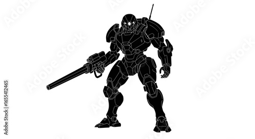 powerful silhouette of a combat mech perfect for scifi game assets military illustrations and futuristic designs