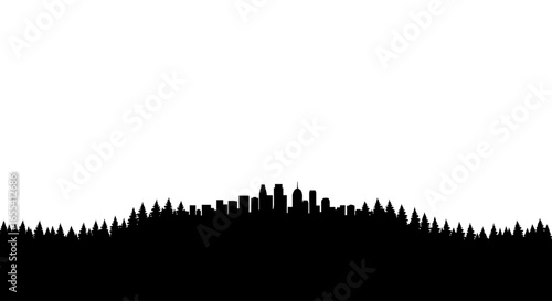city skyline emerging from forest striking silhouette for urban nature designs presentations and ecofriendly branding