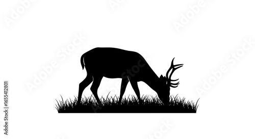 majestic buck silhouette grazing in lush grass elegant wildlife vector for nature designs logos and branding projects