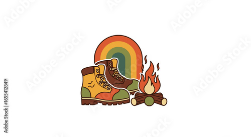 retro hiking boots by campfire perfect for outdoor adventure blogs travel websites and hiking gear branding