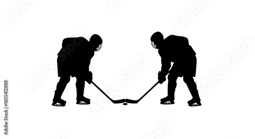 intense hockey faceoff silhouette of two players ready for action perfect for sports websites team logos and print media