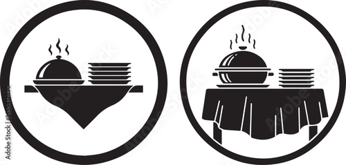Buffet icon set illustration in black and white representing catered food services