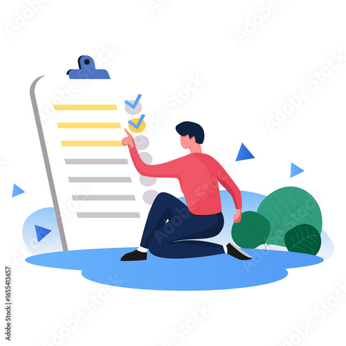 Man meticulously checks off tasks on a comprehensive checklist achieving organized success and project completion with focus and dedication