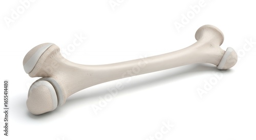 Bone Replica with Rounded Ends on White Background for Medical and Educational Use
