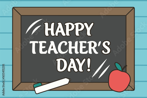 Chalkboard with Happy Teachers Day message and apple blackboard teaching