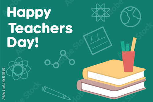 Happy Teachers Day greeting with books and school icons card
