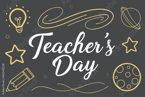 Teachers Day celebration with school icons and celestial elements education