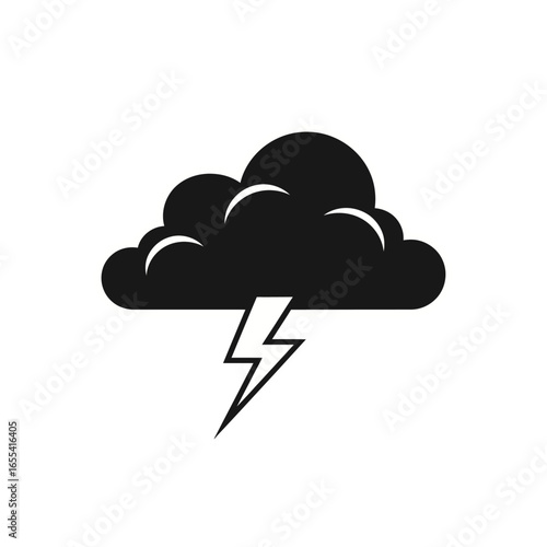 Storm cloud with lightning bolt flat vector icon representing weather thunderstorm natural power and climate illustration