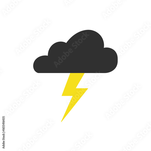Minimalist dark cloud with lightning bolt flat vector icon symbolizing thunderstorm weather power electricity and climate illustration