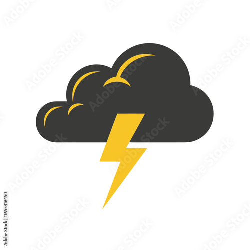 Cloud with yellow lightning bolt flat vector icon symbolizing storm thunder electricity weather energy and natural climate illustration