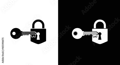 Lock and key flat vector icon representing security protection privacy access law justice trust and safe agreement illustration